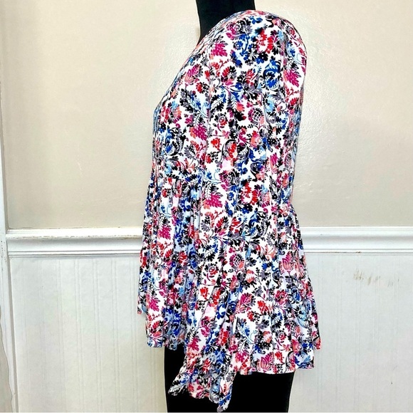 Jane & Delancey Womens White Floral Long Sleeve‎ Peplum Babydoll Boho top, small - Picture 7 of 13
